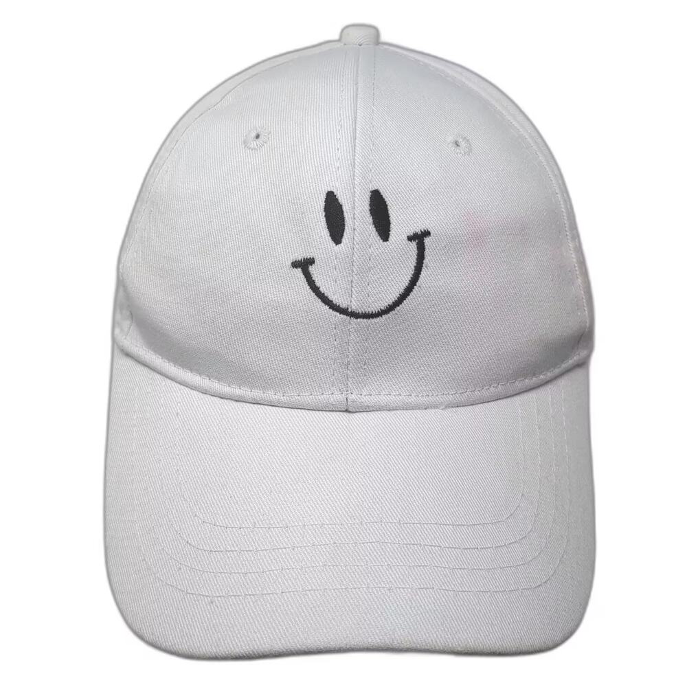 JHC Baseball Cap White Black OS Smiley Face Embroidered Slideback Adjustable hat